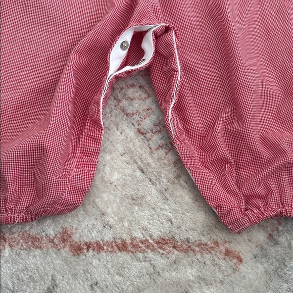 Vintage Red Gingham Baby Romper with Embroidered Holiday Collar - Picture 5 of 9
